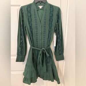 Caslon Lace Panel Long-Sleeve Mini Dress